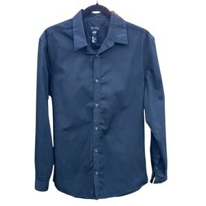 H&M Mens Easy Iron Slim Fit Black Button Up Officecore Shirt M Y2K